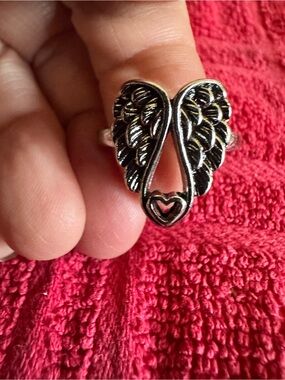 Silver-Tone Angel Wings Heart Ring - Women's Jewelry